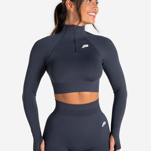 Scrunch Seamless Crop 1/2 Zip - Midnight Blue Pursue Fitness 1