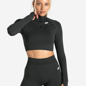 Scrunch Seamless Crop 1/2 Zip - Woodland Grey Pursue Fitness 1