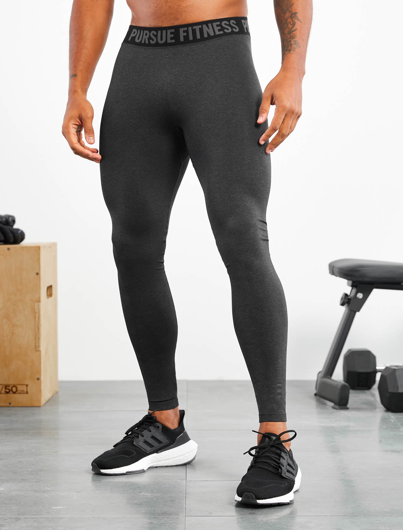 Seamless Training Leggings for Men | Black Marl | Pursue Fitness