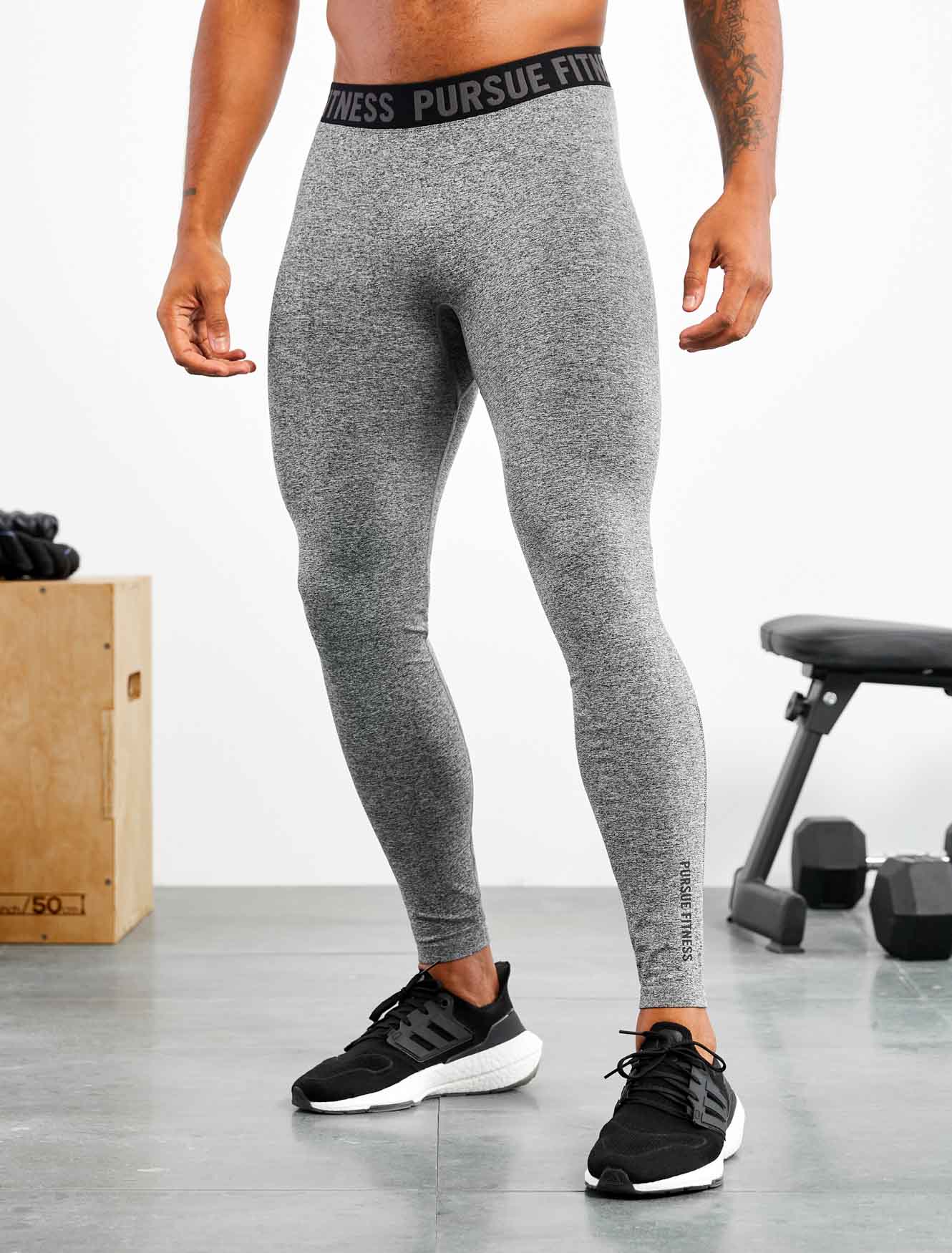 Seamless Training Leggings for Men, Grey Marl