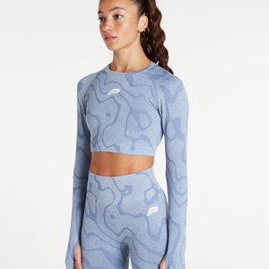 Sustainable Seamless Long Sleeve Crop Top / Blue Pursue Fitness 1
