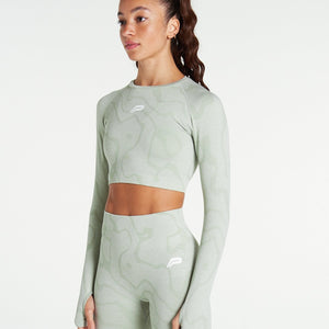 Sustainable Seamless Long Sleeve Crop Top / Sage Green Pursue Fitness 2