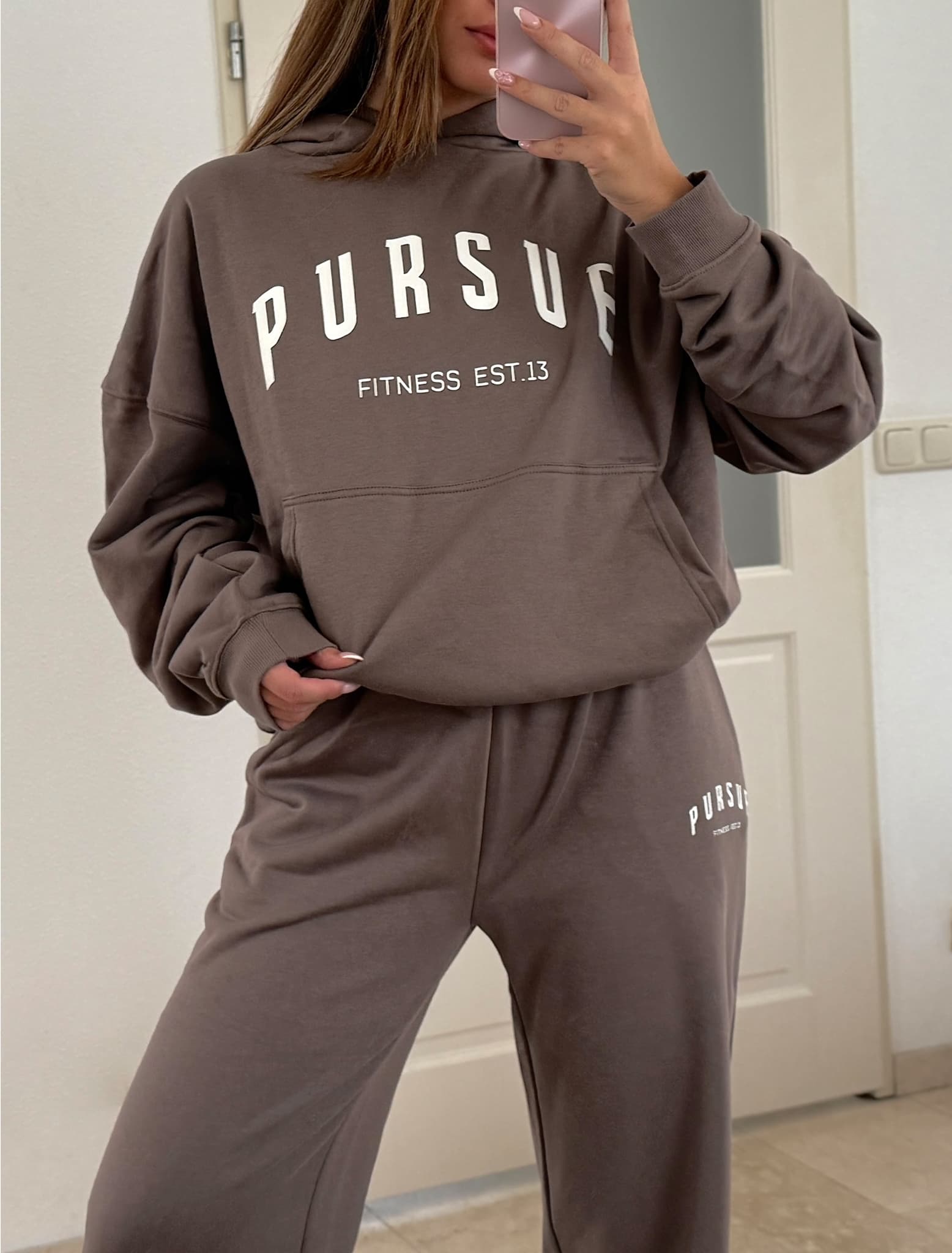 Varsity Oversized Hoodie - Taupe Pursue Fitness 2